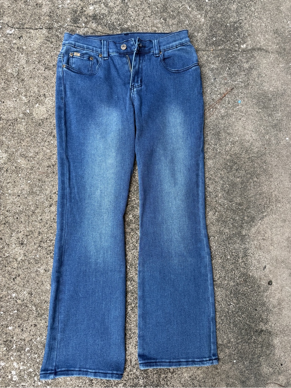 DG2 Diane Gilman Mid Rise Stretch Flare Jeans Blue Petite 6P Boho Retro Denim